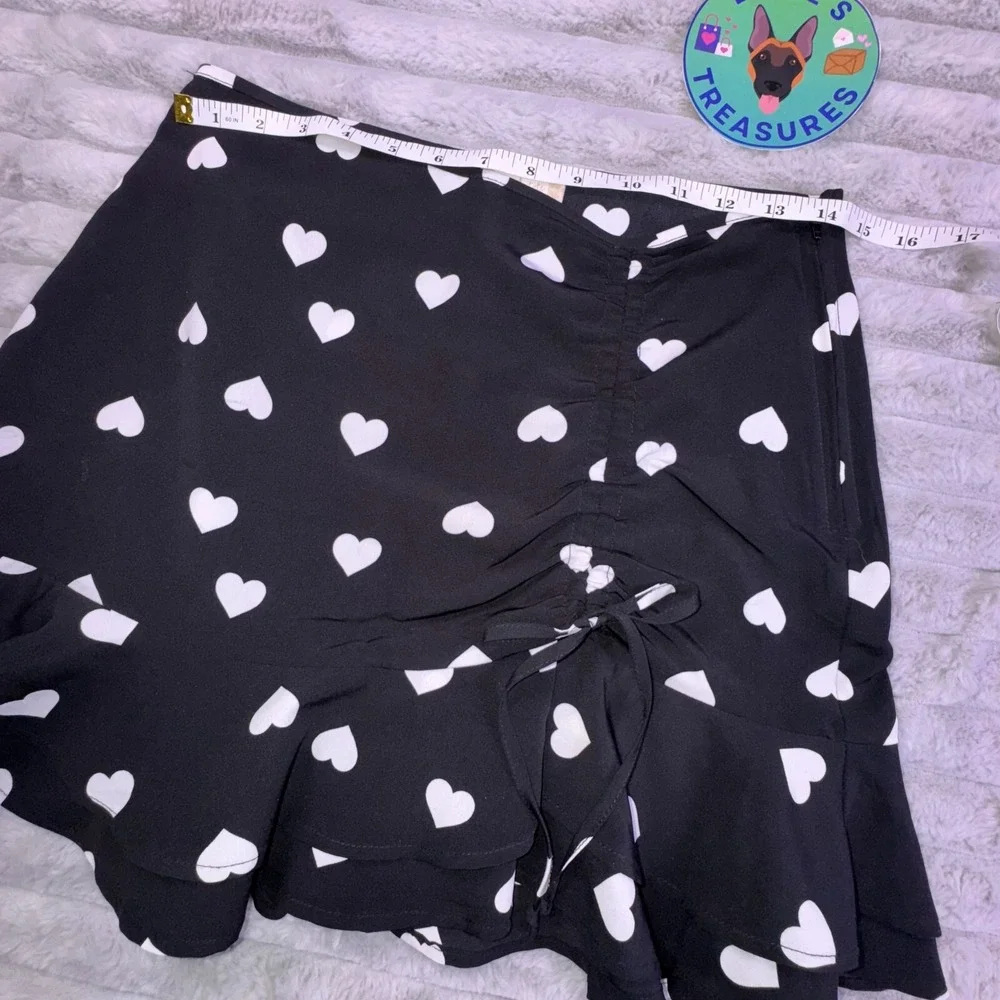 Altar'd State Mini Skirt‎ Medium Black White Heart AOP Ruffle Hem Coquette Y2K